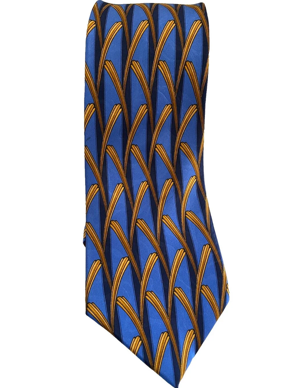 Lanvin Paris Silk Tie Bold Blue Gold Black Made In France